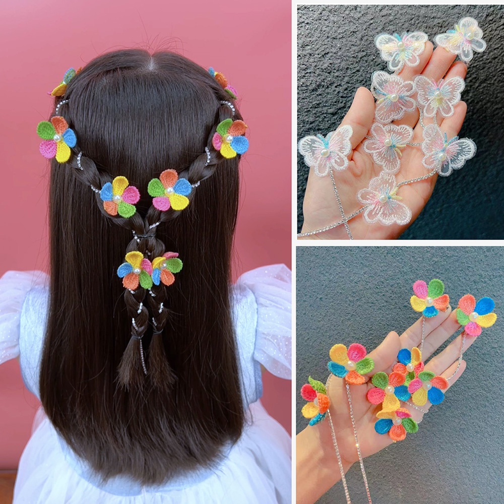 กิ๊บติดผม แบบถัก ลายดอกไม้ สีแคนดี้ แวววาว สร้างสรรค์ เครื่องประดับผม สําหรับเด็กผู้หญิง 2 ชิ้น