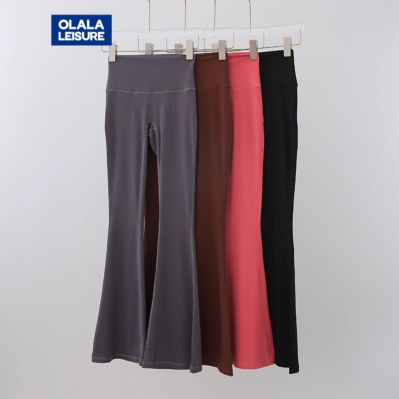 OLALA LEISURE กางเกงสกินนี่ขากว้าง เอวสูง แบบแห้งเร็ว สีนู้ด สําหรับใส่เล่นโยคะ