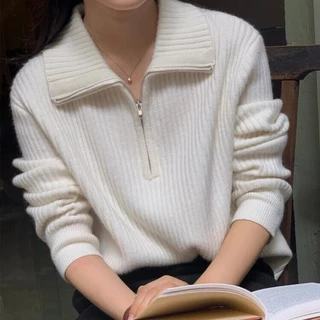 Gakki เสื้อสเวตเตอร์ถักทรงหลวมแขนยาวกันหนาวผู้หญิง ผ้านิ่มใส่สบาย ฟรีไซส์ พร้อมส่ง 1685#