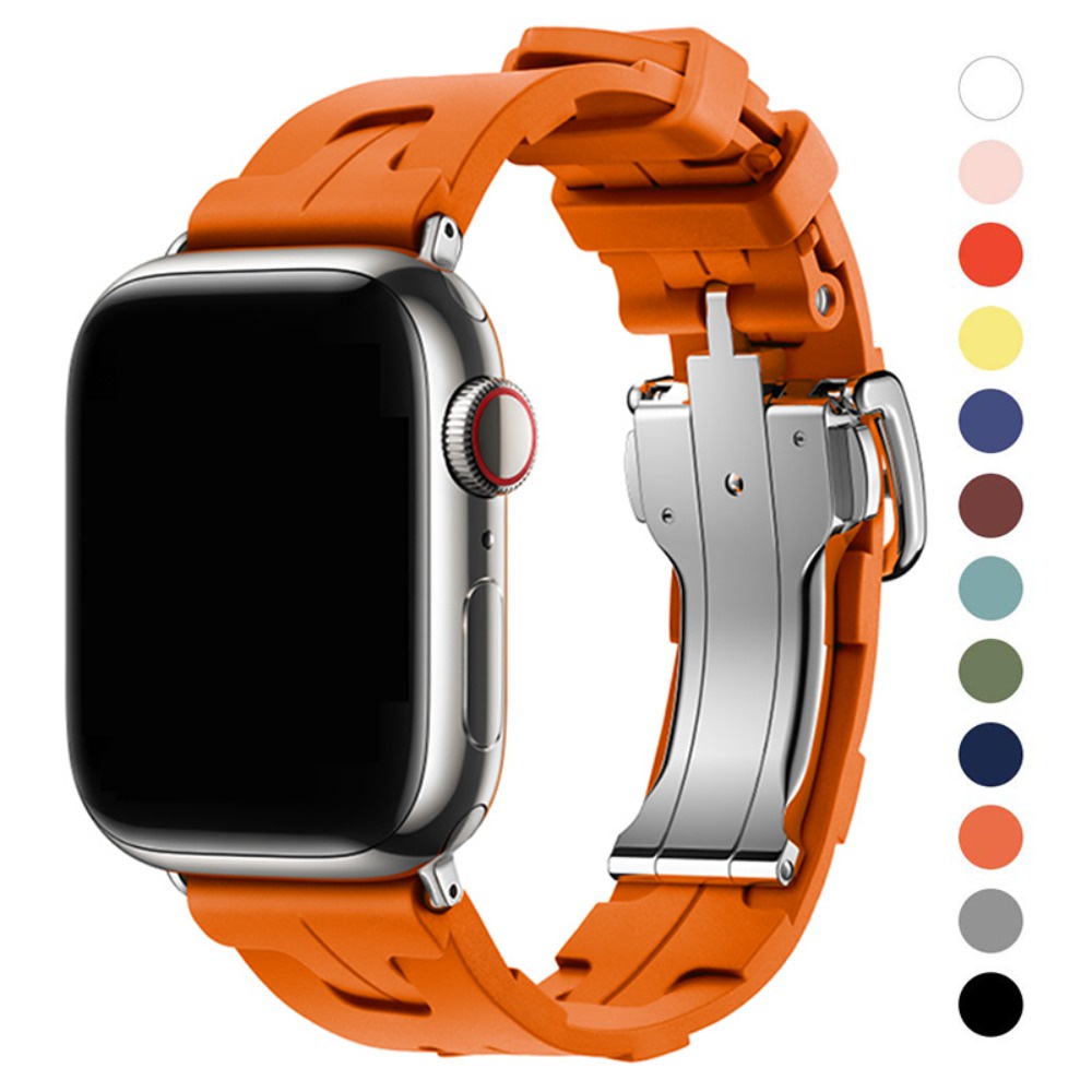 สายนาฬิกาข้อมือยางนิ่ม หัวเข็มขัดโลหะ สําหรับ Apple Watch Ultra 49 45 44 42 41 40 38 มม. IWatch 9 8 7 6 5 SE Ultra 2