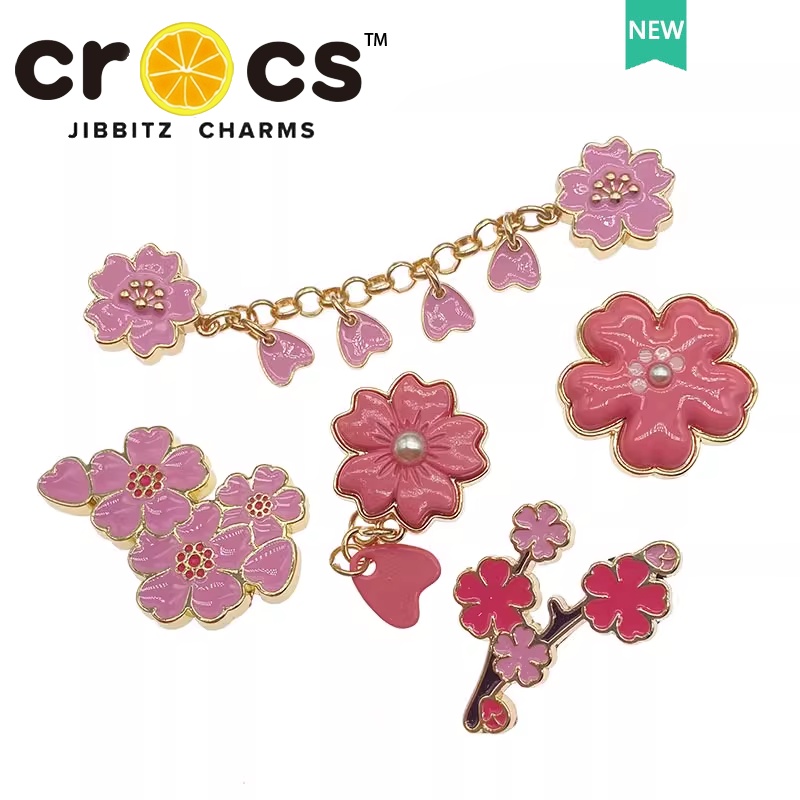 JIBBITZ cross charms ตัวติดรองเท้า ดอกซากุระชมพู ตัวติดรองเท้า cross