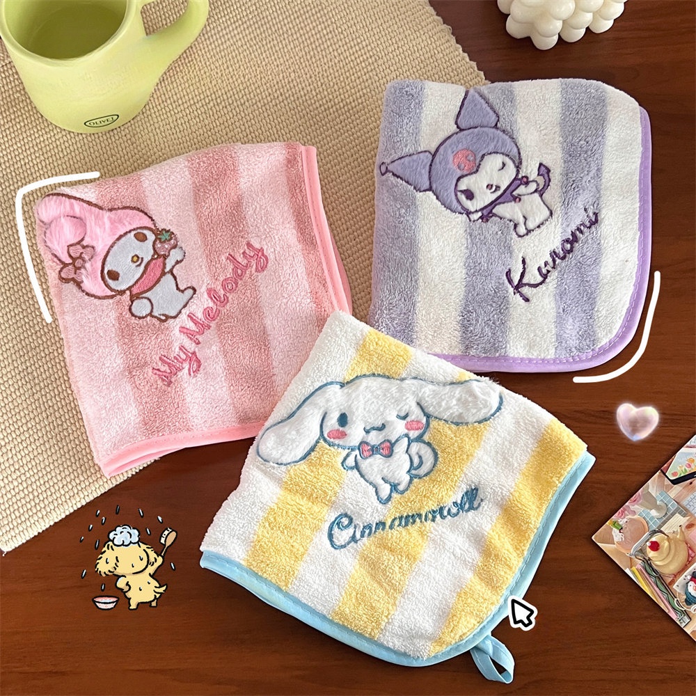 SANRIO ผ้าขนหนู แบบนิ่ม ทรงสี่เหลี่ยม ลายการ์ตูนซานริโอ้ สําหรับเช็ดมือ