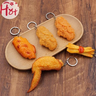 GE ตลกไก่ทอดขาปีกไก่พวงกุญแจสร้างสรรค์จําลองอาหารจี้ด้วยแหวนกุญแจสําหรับกระเป๋าถือกระเป๋าอุปกรณ์เสริมสแควร์