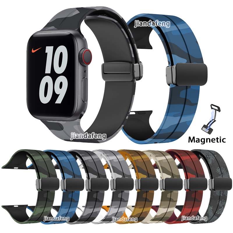 สายนาฬิกาข้อมือซิลิโคน ลายพราง D หัวเข็มขัดแม่เหล็ก สําหรับ Apple watch Series 9 8 7 SE 6 5 4 3 Ultra iwatch 40 มม. 44 มม. 41 มม. 45 มม. 49 มม.