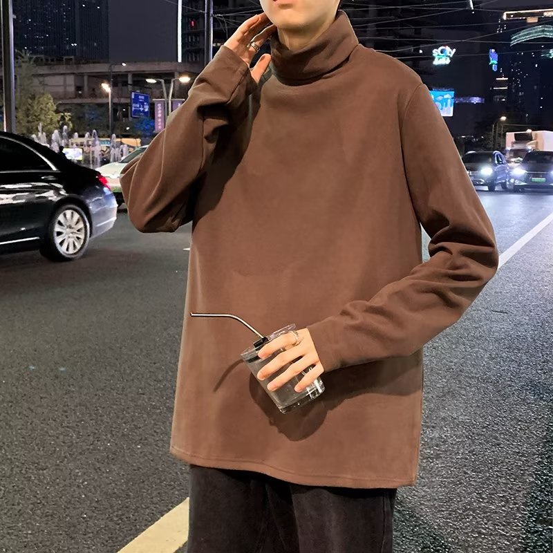 M-5XL เสื้อเชิ้ตแขนยาว คอสูง ให้ความอบอุ่น สีกากี สีเทา สีดํา และสีขาว สีกากี แฟชั่นฤดูหนาว สําหรับผู้ชาย ไซซ์