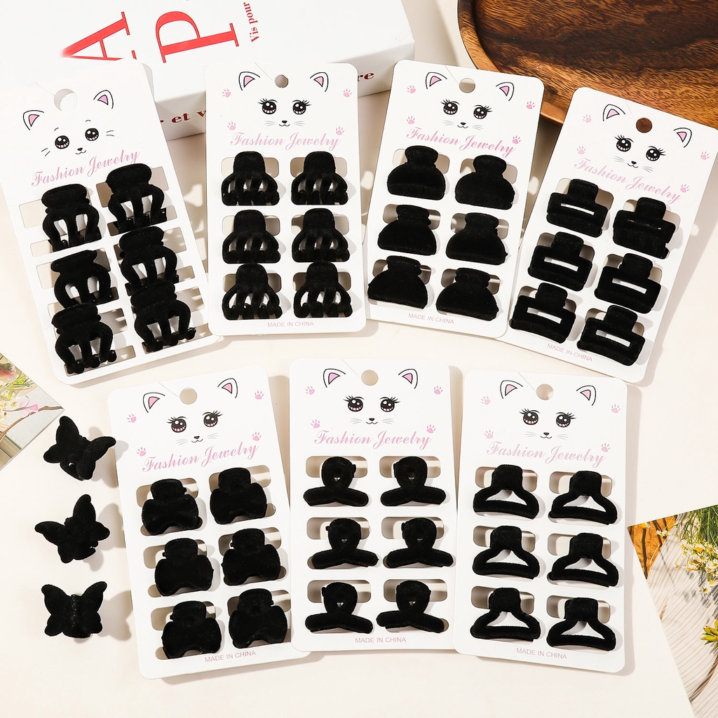 6 ชิ้น / เซต ใหม่ สีดํา คลิป Flocking ขนาดเล็ก ที่เรียบง่าย ด้านข้าง ขอบผม กิ๊บติดผม เครื่องประดับผม