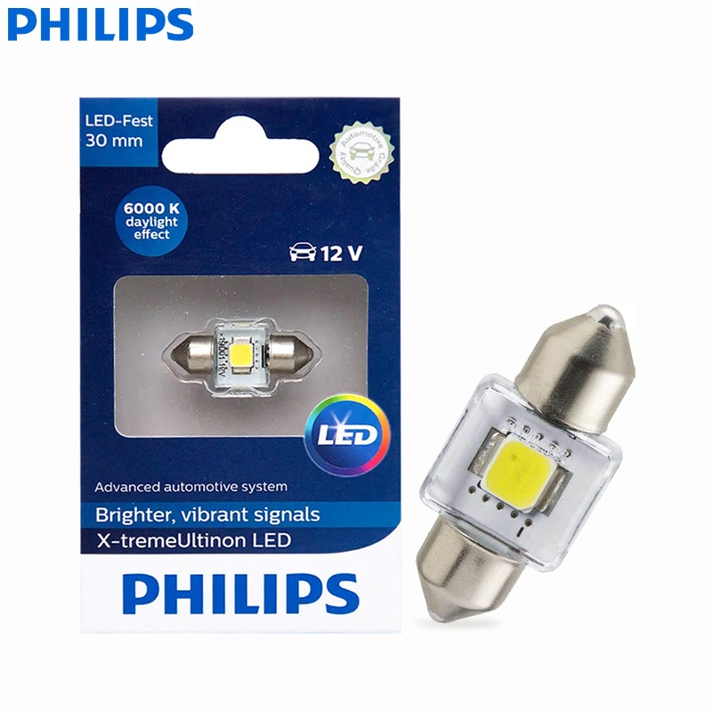 Philips X-treme Ultinon LED C5W 30mm Festoon 6000K Bright White ไฟภายในอ่านแดชบอร์ดโคมไฟป้ายทะเบียน 129416000เคเอ็กซ์1