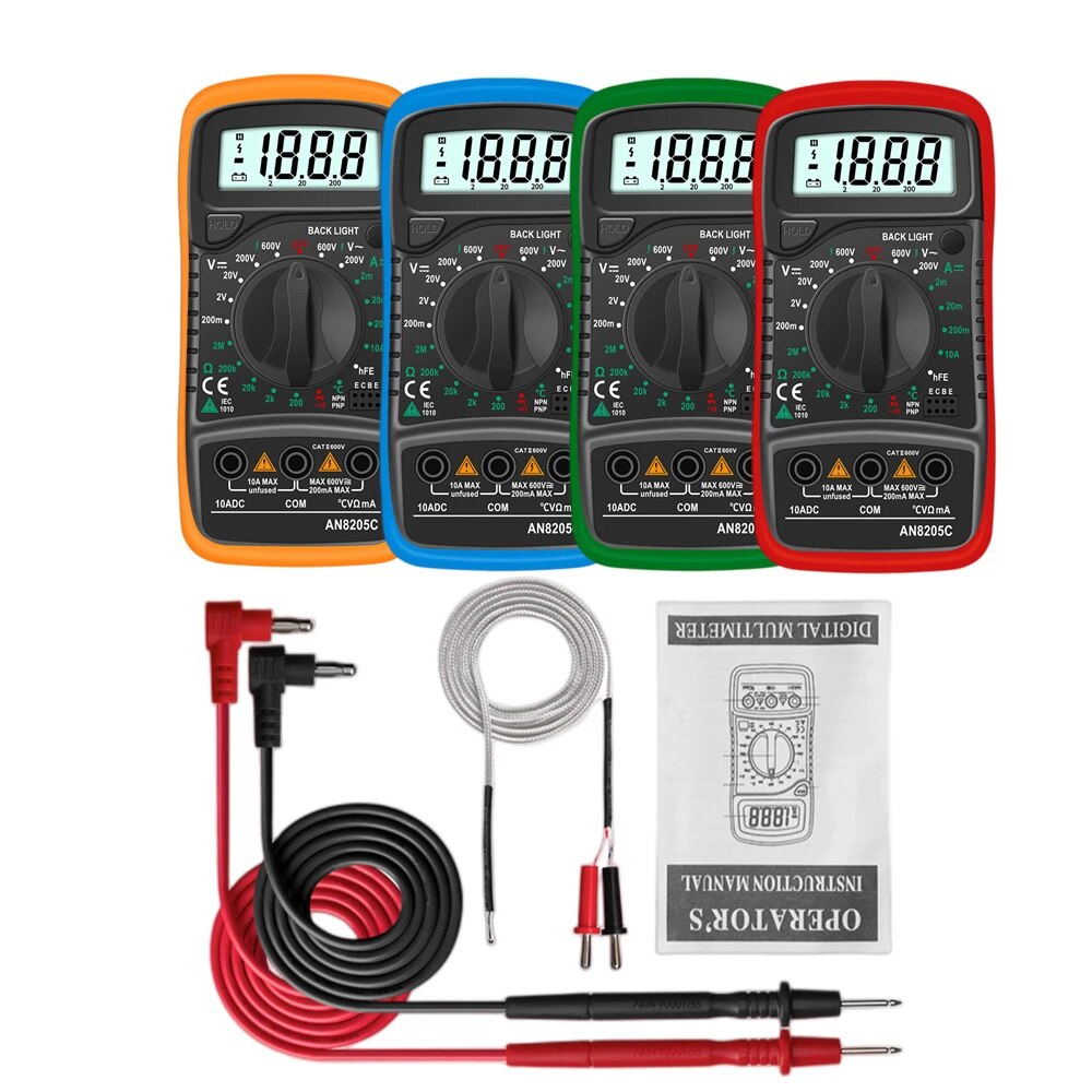 AN8205C Digital Multimeter AC/DC Ammeter Volt Ohm Tester Meter Multimetro With Thermocouple LCD Backlight Portable
