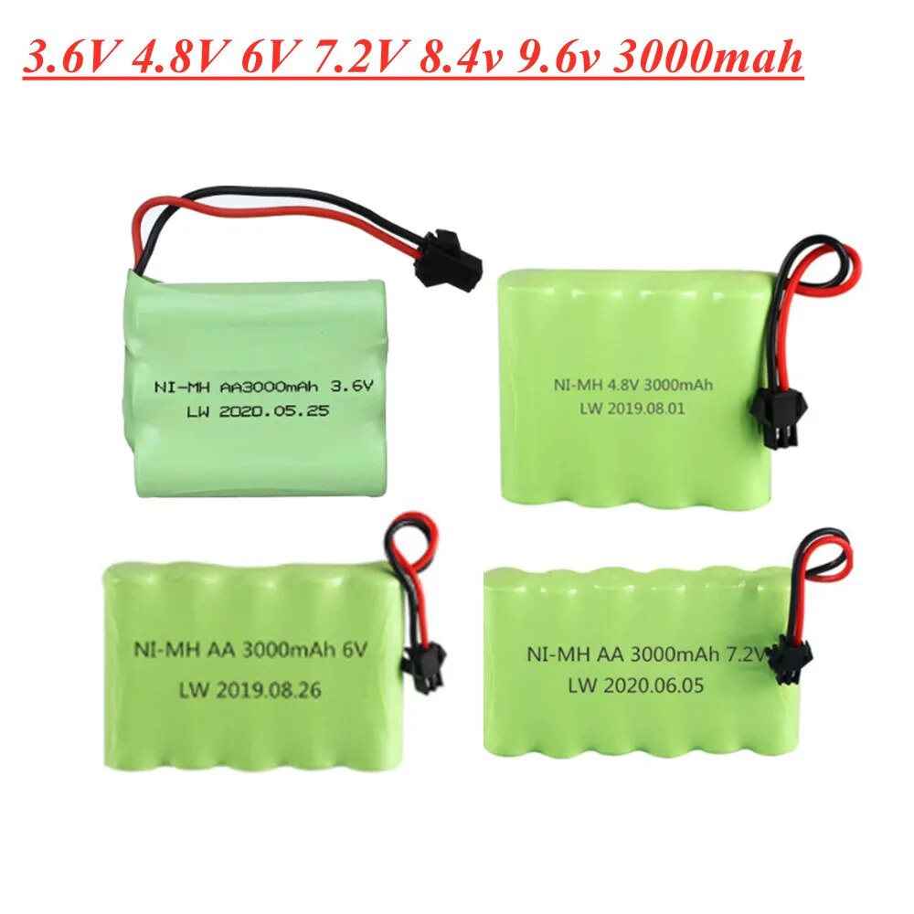 3.6V 4.8V 6V 7.2V 8.4V 9.6V 3000MAh Ni-MH AA Rechargeable Battery Pack for Remote Control Toys Electric Car