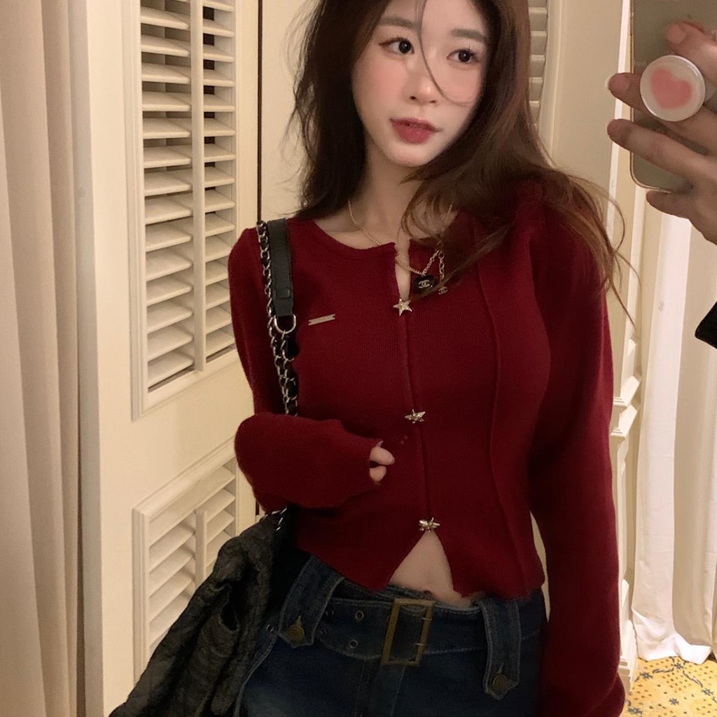 Bh เสื้อกันหนาว แขนยาว คอวี ทรงสลิมฟิต สไตล์เกาหลี ฤดูใบไม้ร่วง สําหรับผู้หญิง