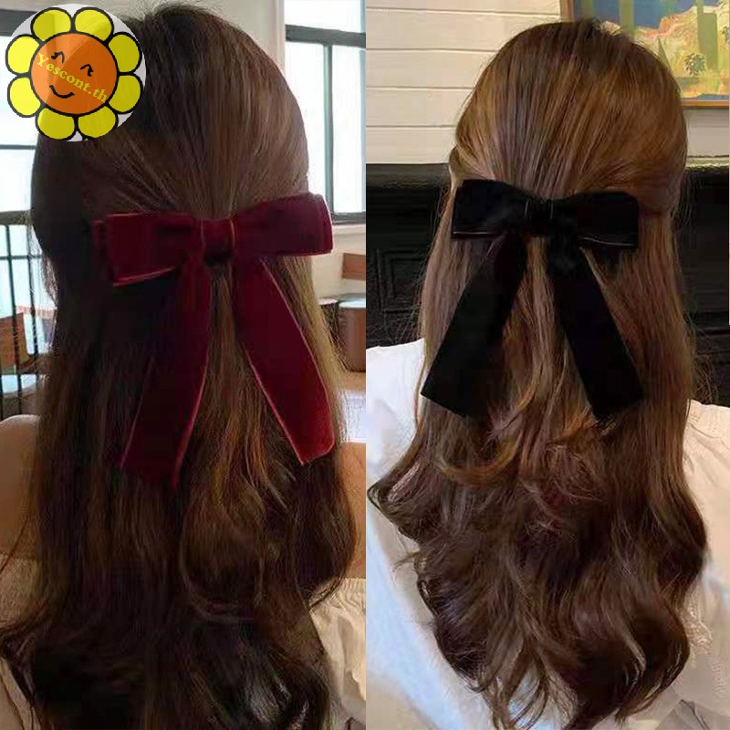 Yescont กิ๊บติดผม ผ้ากํามะหยี่ ริบบิ้นยาว สไตล์เกาหลีวินเทจ เครื่องประดับ สําหรับผู้หญิง งานแต่งงาน