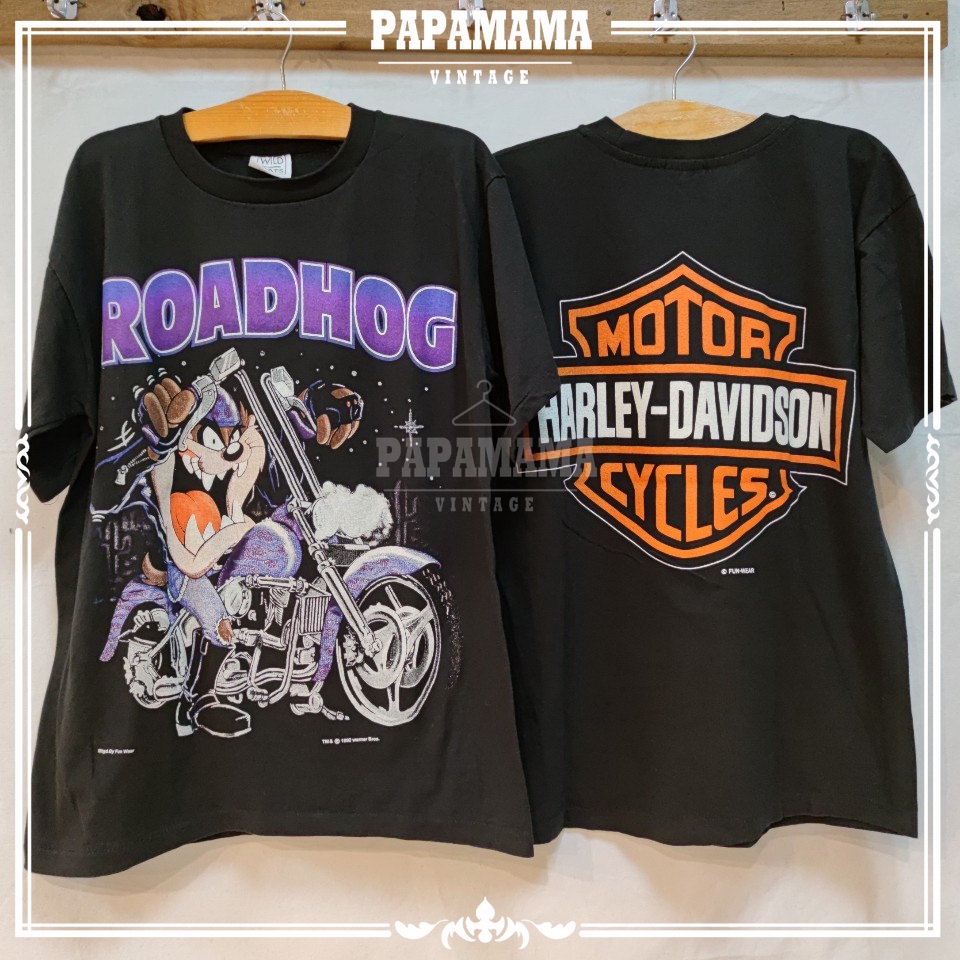 Harley davidson x Taz mania looneytunes   เสื้อวินเทจ เสื้อการ์ตูน papamama vintage shirt