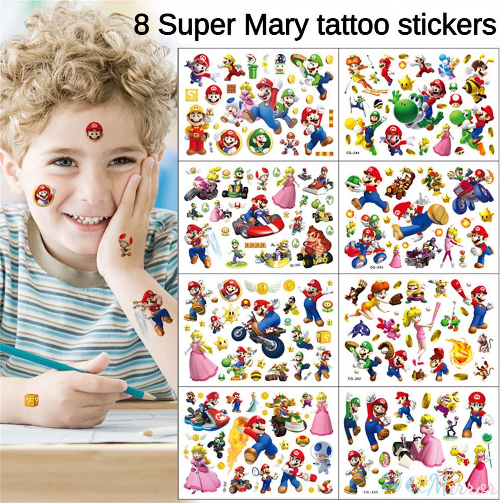 Christmas Tattoo สติกเกอร์ Super Mario Bros Tattoo สติกเกอร์ Kawaii อะนิเมะรูปของเล่นเด็ก Xmas Party ตกแต่งน่ารักการ์ตูนสติกเกอร์เกมของขวัญ M