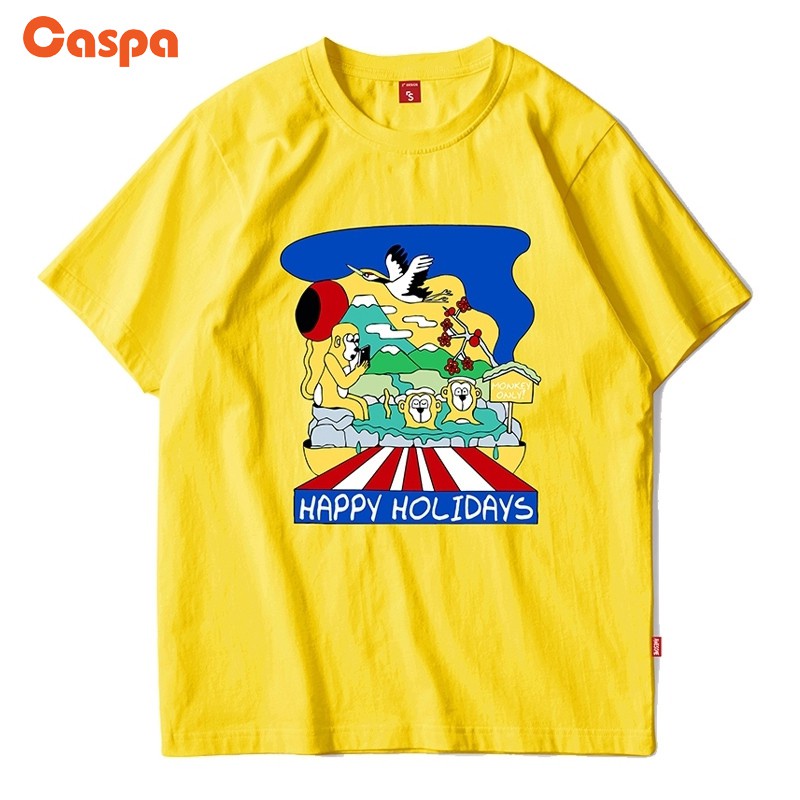 ยินดีต้อนรับ a เสื้อยืดผ้าฝ้าย Caspa เสื้อยืดสกรีน รุ่น- M470T ลายสกรีน ลิง(Happy Holidays) เสื้อคอก