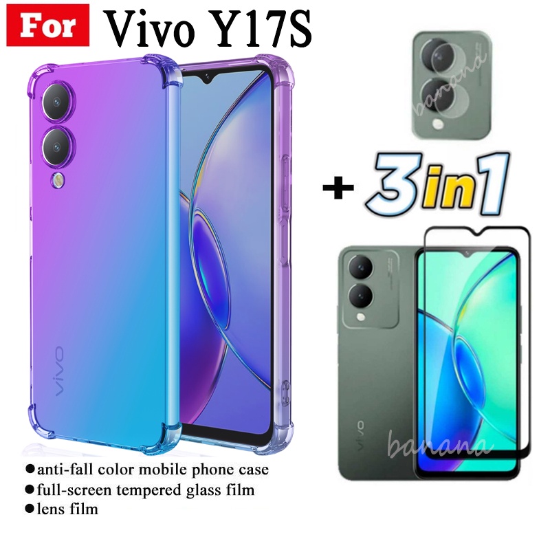3 IN 1 Vivo Y17s เคสโทรศัพท์มือถือ กันตก สําหรับ Vivo Y17 S Y1 7S ฟิล์มกระจกนิรภัย + ฟิล์มเลนส์