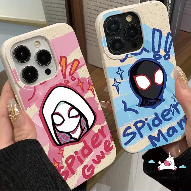 Centechia เคสโทรศัพท์มือถือ แบบนิ่ม ลายการ์ตูนสไปเดอร์แมน ย่อยสลายได้ เป็นมิตรกับสิ่งแวดล้อม สําหรับ iPhone 11 15 12 14 13 Pro MAX 6s 6 8 7 Plus X XR XS MAX SE