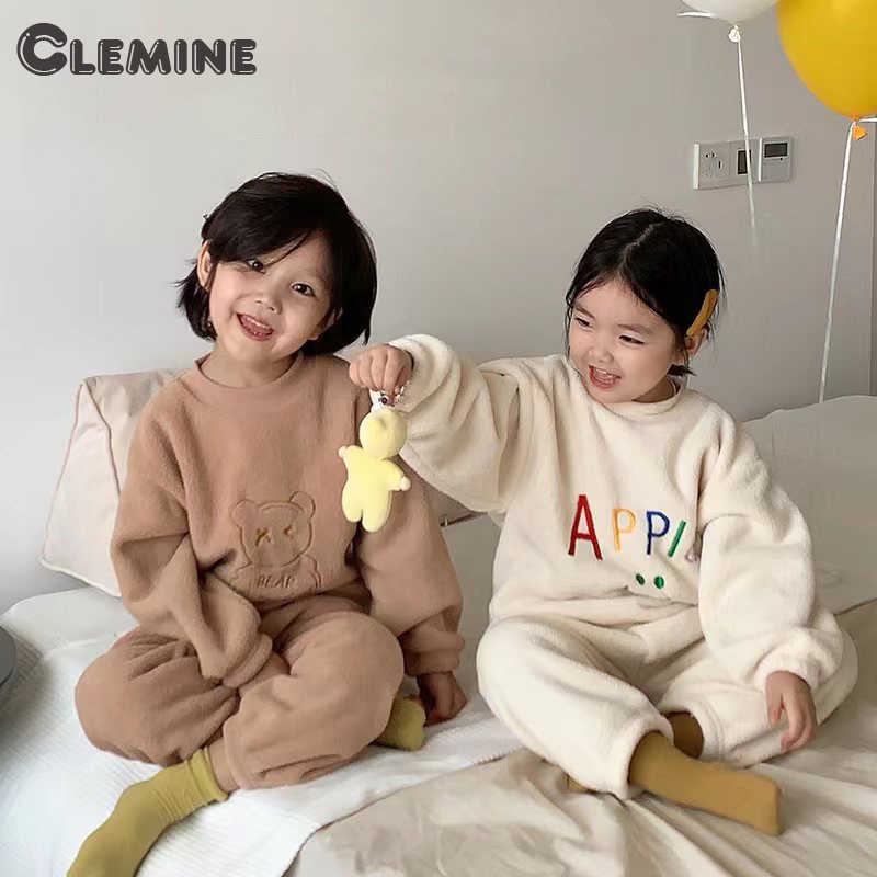 Clemine ชุดนอนเด็กใหม่ ชุดนอนกํามะหยี่ และหนา สําหรับเด็กผู้ชาย และเด็กผู้หญิง