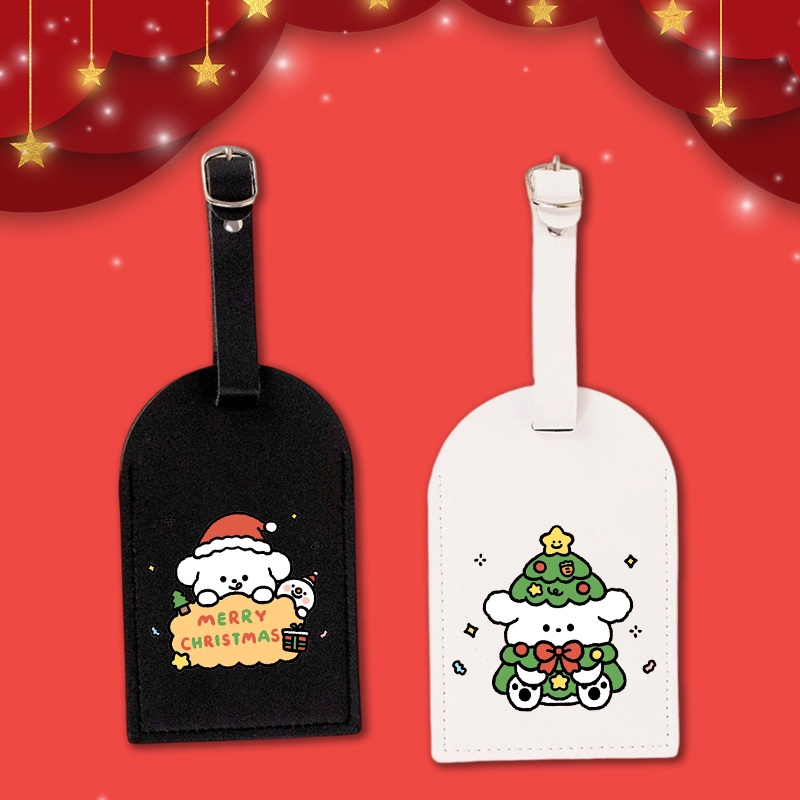 Merry Christmas ป้ายแท็กหนัง Pu ลายการ์ตูนสุนัขน่ารัก สําหรับติดกระเป๋าเดินทาง ของขวัญคริสต์มาส
