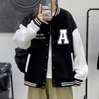 Varsity Jacket สําหรับผู้ชายลําลองหลวมแจ็คเก็ตเบสบอลผู้ชายเส…