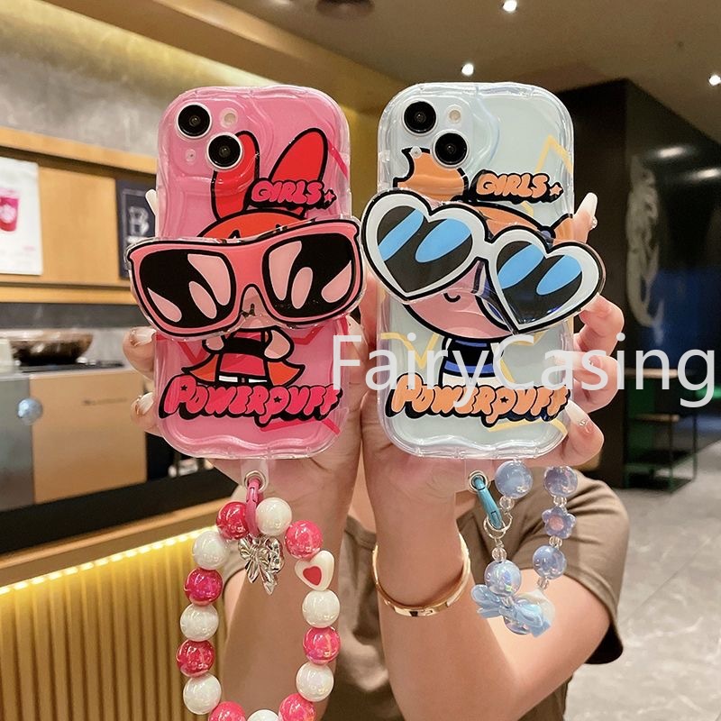 เคสโทรศัพท์มือถือ ลายพาวเวอร์พัฟเกิร์ลน่ารัก พร้อมขาตั้ง สําหรับ iPhone 15 14 13 12 11 Pro Max X XR XS 6 6S 7 8 Plus SE 2020 2022