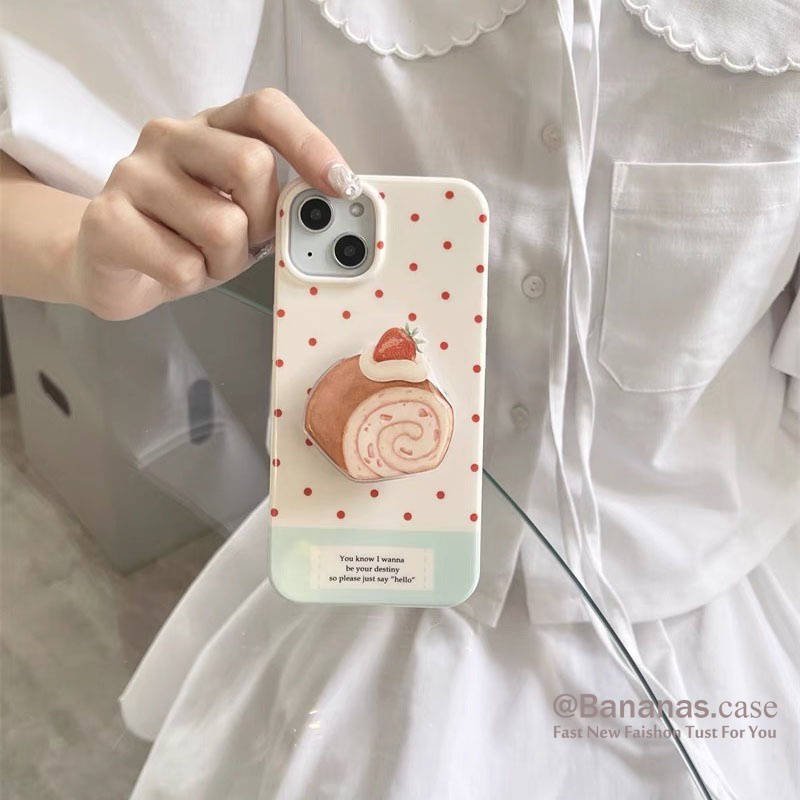 IPhone 17 16 15 14 13 12 11 Pro Max X Xr Xs Max 7 8 Plus SE2020 เคสโทรศัพท์การ์ตูนเค้ก + ขาตั้งปกอ่อน