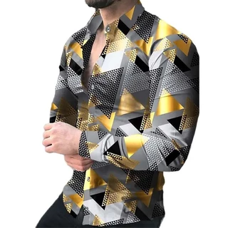 หรูหราสังคมผู้ชายเปิดลงปกปุ่มเสื้อลําลองบาร็อคพิมพ์เสื้อแขนยาวบุรุษเสื้อผ้าพรหมคาร์ดิแกน