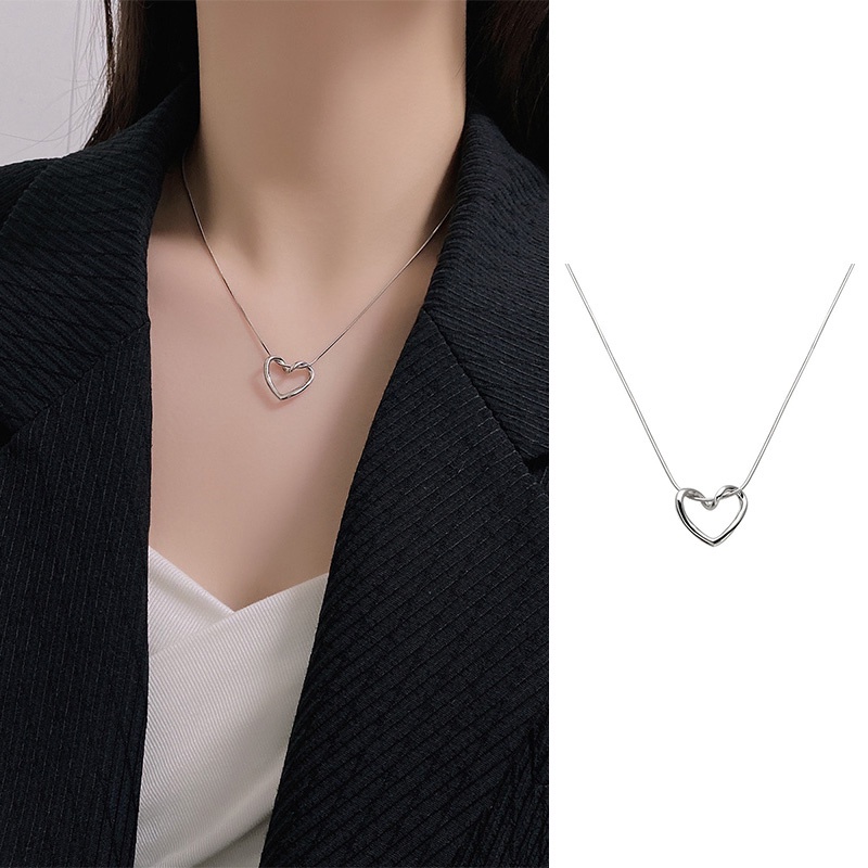 สร้อยคอจี้หัวใจ เรียบง่าย สําหรับผู้หญิง โซ่เงิน โช้คเกอร์ เครื่องประดับแฟชั่นCOD