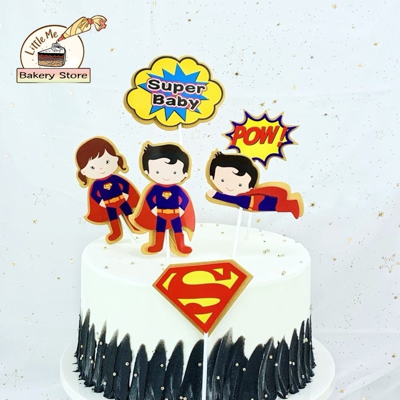 [พร้อมส่ง] ป้ายปักตกแต่งเค้ก HBD ซุปเปอร์แมน