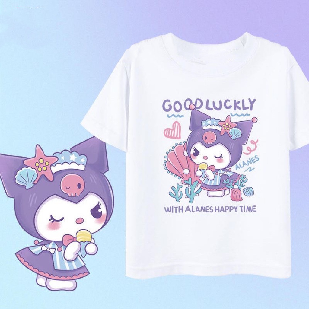 จุดสินค้า เสื้อยืดแขนสั้น Sanrio Kulomi ใหม่น่ารัก เสื้อผ้าฝ้ายแท้สไตล์ญี่ปุ่นสำหรับผู้หญิง