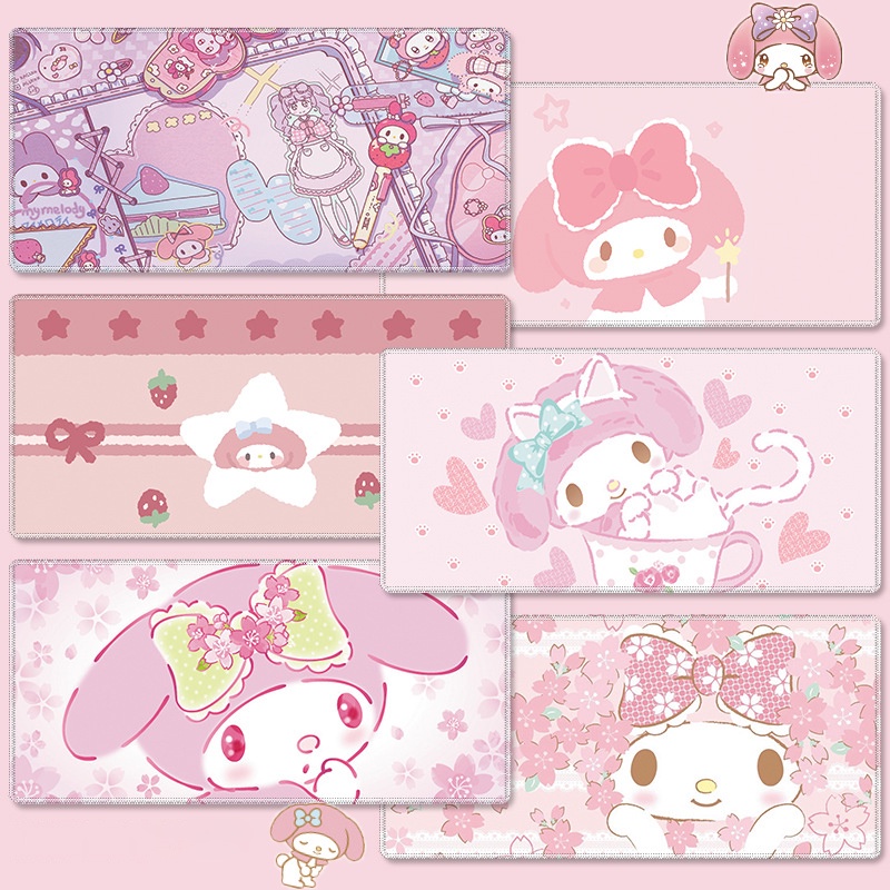 900x400 มม. Sanrios Mymelody kawaii แผ่นรองเมาส์ ขนาดใหญ่ การ์ตูนอะนิเมะ แผ่นรองเมาส์ ยาง คีย์บอร์ด 
