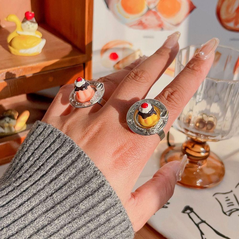 Oceanmap แหวนสตรอเบอร์รี่ เค้ก ส้อม ช้อนมูส เค้ก แหวน อินเทรนด์ Y2K เครื่องประดับเปิด ปรับได้ แหวนขนมหวาน เด็กผู้หญิง - รูปที่ 3