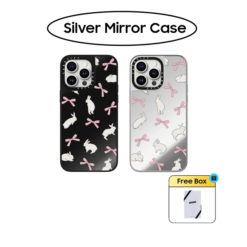 Casetify Silver Mirror Rabbit Ribbon เคสโทรศัพท์มือถือแบบกระจกแข็ง ลายกระต่าย ริบบิ้น สีเงิน สําหรับ iPhone 11 12 13 14 15 Pro Max