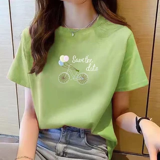 เสื้อยืดคอกลม แขนสั้น ทรงหลวม สีแดง แฟชั่นสําหรับผู้หญิง