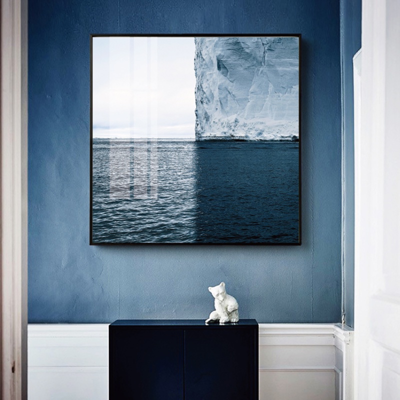 โปสเตอร์ภาพวาดผ้าใบ รูปทิวทัศน์ทะเลสีฟ้า iceberg Cuadros Quadro สําหรับตกแต่งบ้าน ห้องนั่งเล่น