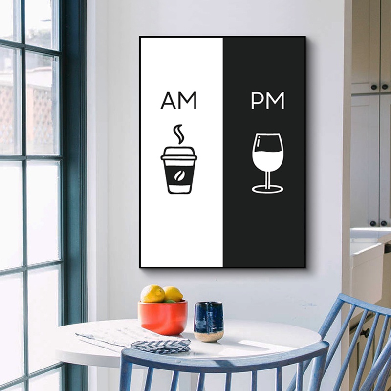 โปสเตอร์ภาพวาดผ้าใบ รูปกาแฟ PM สไตล์นอร์ดิก โมเดิร์น สําหรับตกแต่งผนัง ห้องครัว ร้านอาหาร