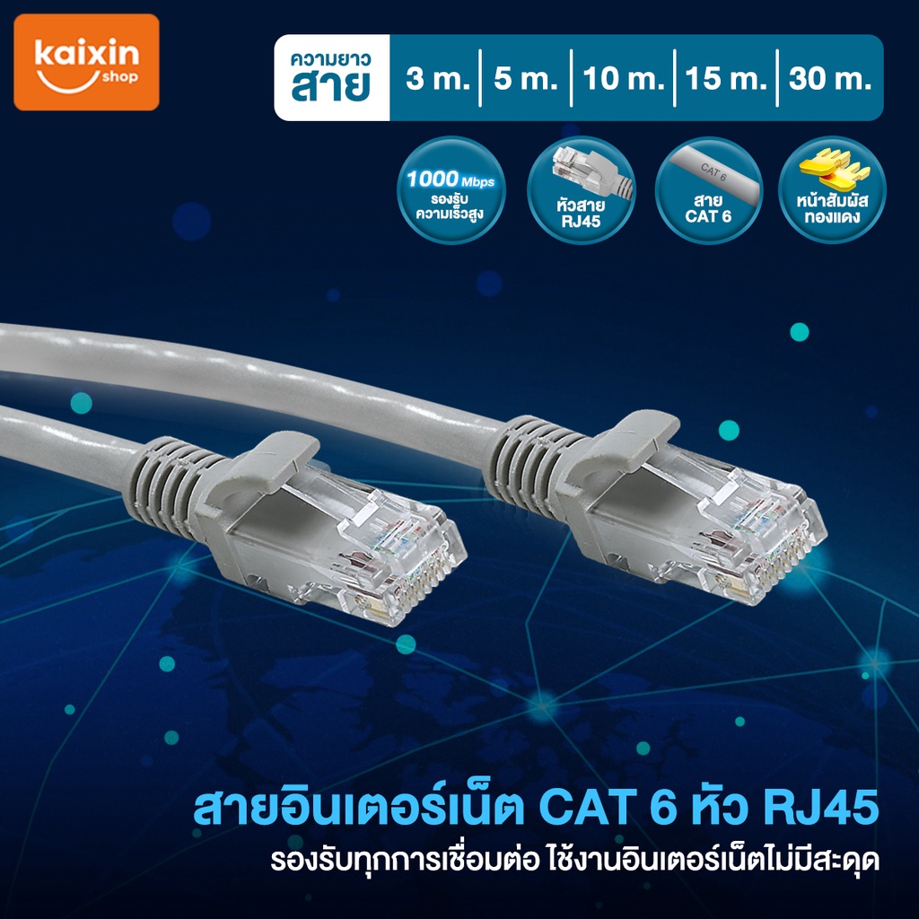สายแลน CAT6 8P8C มาตรฐาน รองรับสปีดสูงสุด 1000 เมก ได้จริง 3-30 เมตร