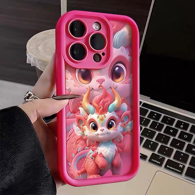 เคสโทรศัพท์มือถือ TPU กันตกสี่มุม ลายมังกรนางฟ้าน่ารัก เรียบง่าย สําหรับ 15 14 13 12 11 SE 2020 XS Max 14 Plus 15 Pro X XR 8 7 6S Plus