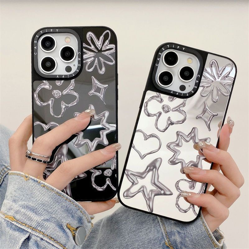 เคสไอโฟน 15/14/13/12/11 Pro max Fashion petal pattern กระจกเงา Compatible Case iPhone 11,12,13,14,15,16,11PM,12PM,13PM,14PM,15PM,16PM,16Plus,X/Xs, XR,7 +,8Plus