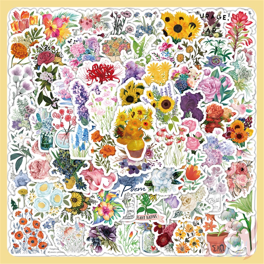 100Pcs/Set Flower Art Mini Stickers Waterproof DIY Fashion Doodle Decals Stickers