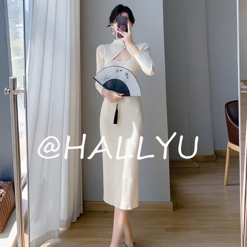 HALLYU เดรส ชุดตรุษจีน กี่เพ้า ชุดเดรส เสื้อผ้าแฟชั่นผู้หญิง วินเทจ คลาสสิค ล้ำสมัย เท่ WLQ24104VE 1Z240105