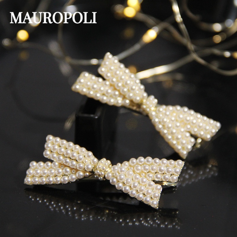 Mauropoli [คลังสินค้าพร้อม] กิ๊บติดผม Rhinestone มุกเวอร์ชั่นเกาหลีโบว์ Rhinestone Duckbill คลิปสุภาพสตรีด้านข้างคลิปด้านข้าง