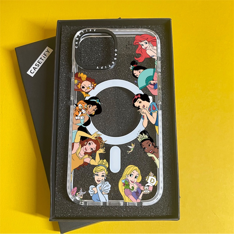 Casetify X Disney Princess เคสโทรศัพท์มือถืออะคริลิค TPU แข็ง ใส ปิดด้านหลัง ขอบขาวดํา พร้อมกล่อง สําหรับ Apple IPhone 11 12 13 14 15 Pro Max