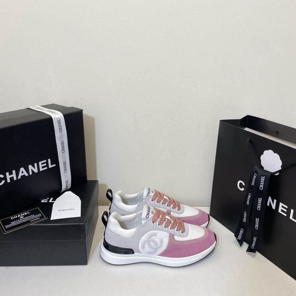 Chanel CHANEL Style C Color Matching รองเท้าผ้าใบลําลอง เหมาะกับใส่ในบ้าน สไตล์พ่อ ดาว