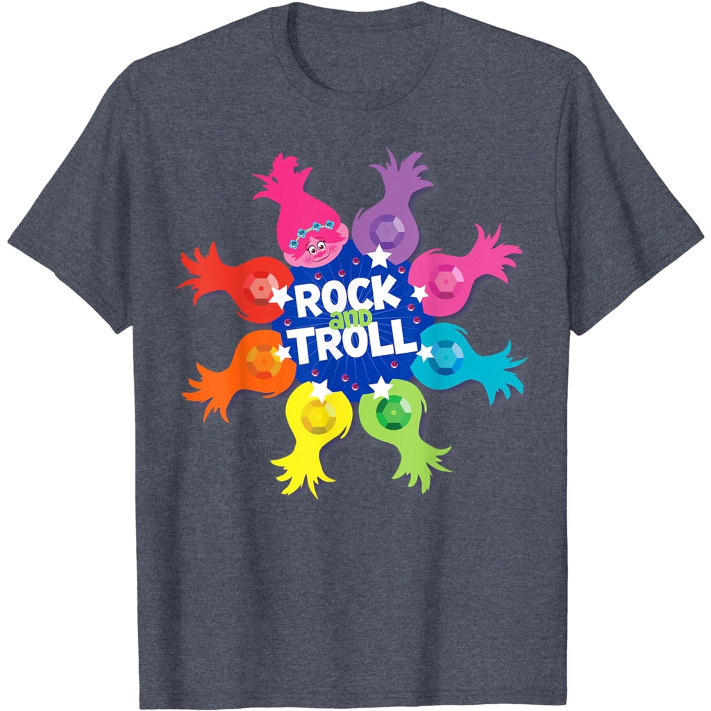 เสื้อยืดผ้าฝ้าย พิมพ์ลาย DreamWorks Trolls Rock and Trolls สีรุ้ง สําหรับผู้ชาย ไซซ์ 4XL 5XL 6XL
