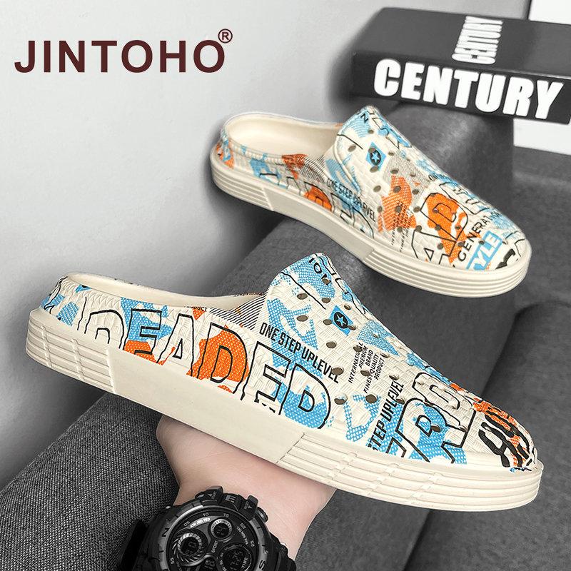 Jintoho Baotou Drag รองเท้าแตะลําลอง สวมหุ้มข้อ ป้องกันกลิ่น แฟชั่นฤดูร้อน สําหรับผู้ชาย 2024