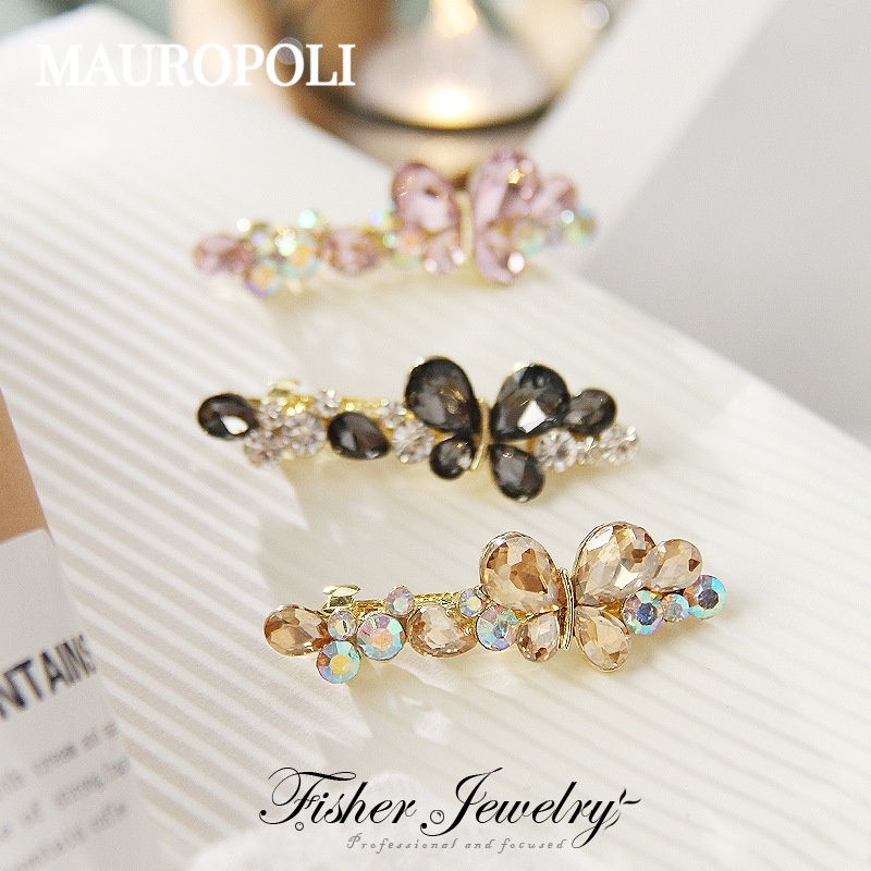 Mauropoli [คลังสินค้าพร้อม] Shiny~Butterfly Spring Clip กิ๊บติดผมคริสตัลโลหะผสม Back Head Top Clip เกาหลี Spring Clip Hairpin Female