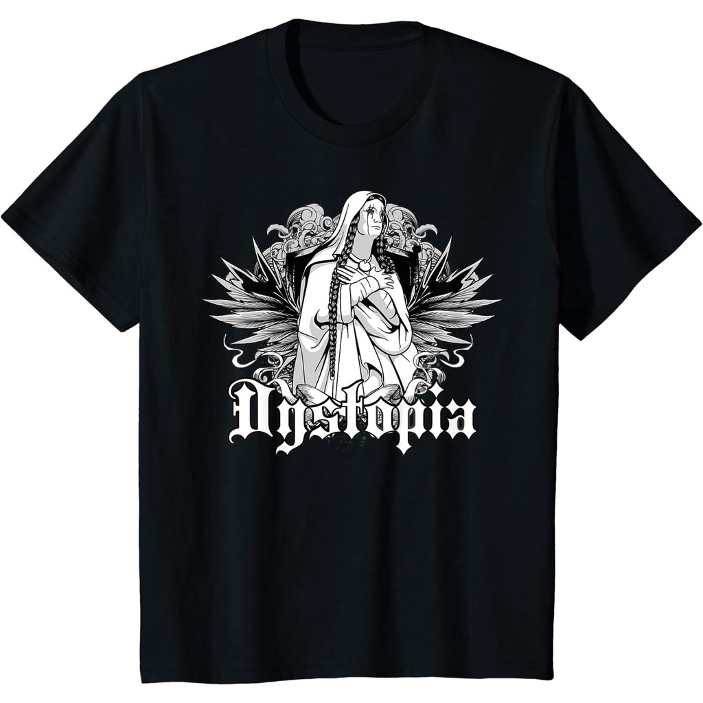 พิมพ์ลาย คอลูกเรือเสื้อยืดคอกลมDystopia เสื้อยืดแขนสั้น คุณภาพสูง แฟชั่นฤดูร้อนผ้าฝ้ายแท้