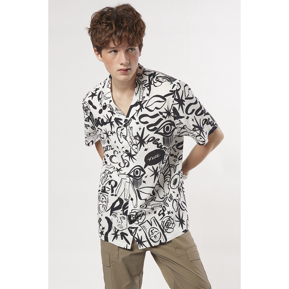 ESP เสื้อฮาวายลายกราฟฟิตี้ ผู้ชาย | Graffiti Print Hawaiian Shirt | 03816