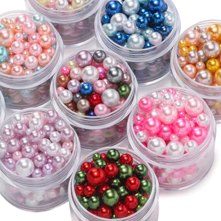 10g ลูกปัดมุกไม่มีรู 3-7.5mm มุกเลียนแบบ สีพาสเทล/เมทัลลิค สำหรับแต่งเล็บ เคสโทรศัพท์ DIY งานแฮนด์เมด