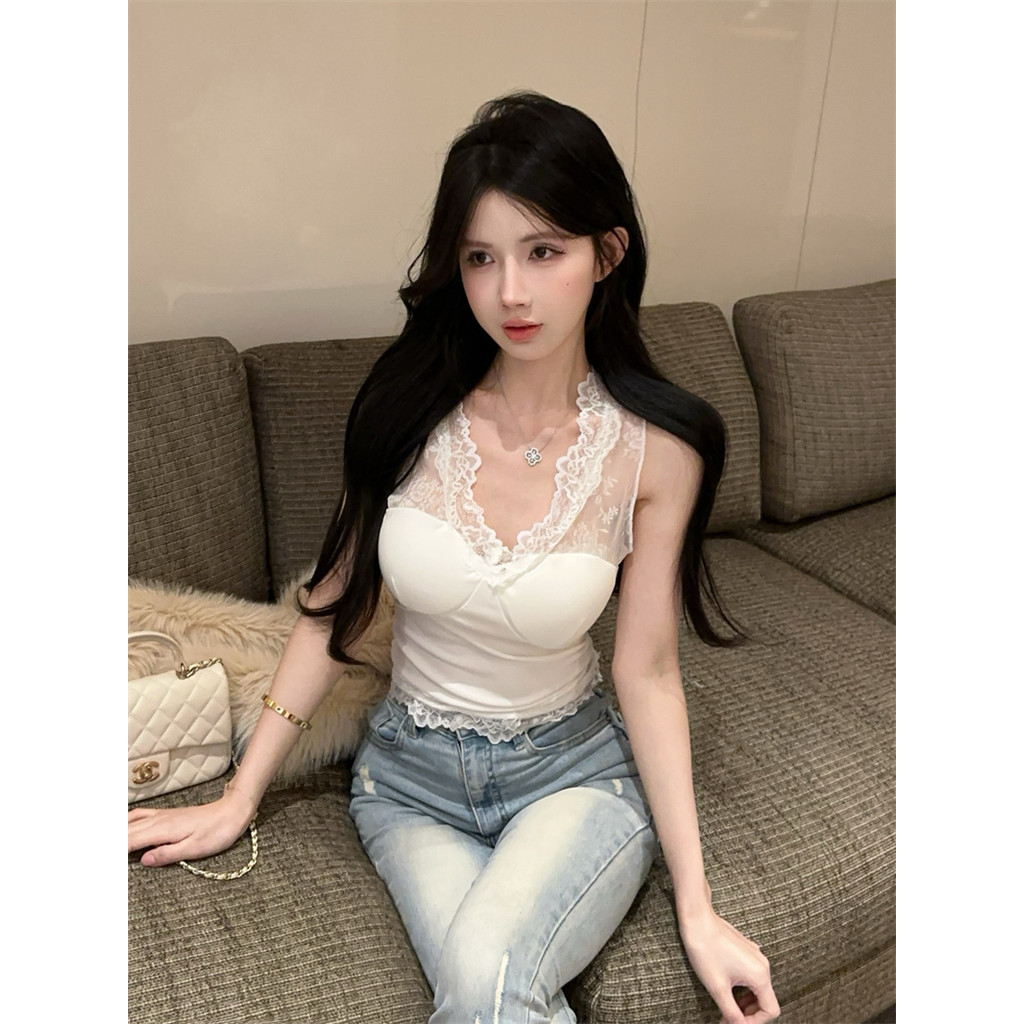 💝Bonnie​💝เสื้อกล้ามขอบลูกไม้ มีฟองน้ำ เเขนกุด ยืดตามตัว เสื้อกล้ามผู้หญิง สไตล์เซ็กซี่ ผ้านิ่ม ใส่สบาย#FY2047 - รูปที่ 7